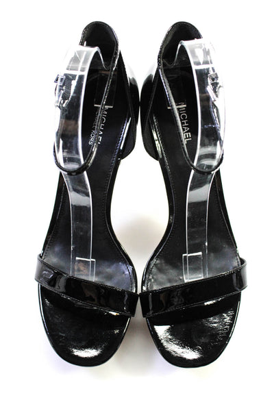 Michael Michael Kors Womens Patent Leather Ankle Buckle Block Heels Black Size 9