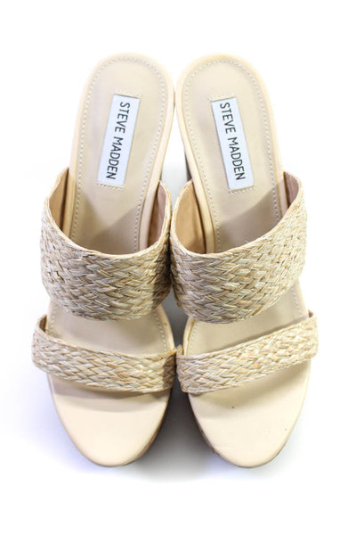 Steve Madden Womens Sunrise Straw Strappy Platform Wedge Heels Beige Size 8