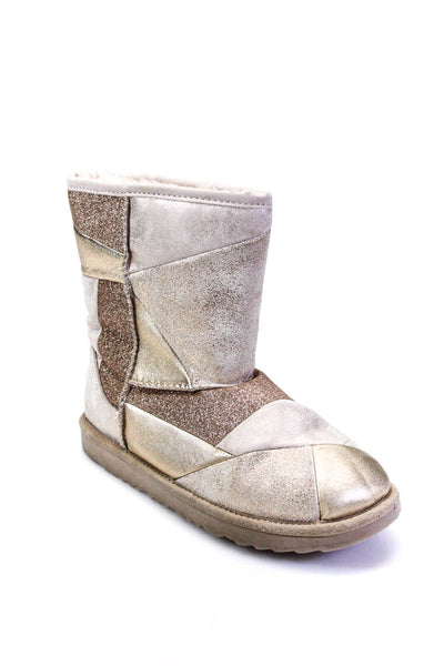 Ugg Womens Patchwork Shearling Suede Glitter Pull On Ankle Boots Beige Size 5