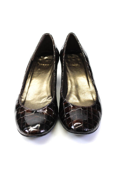 Stuart Weitzman Womens Textured Patent Leather Slip On Low Wedges Brown Size 6M