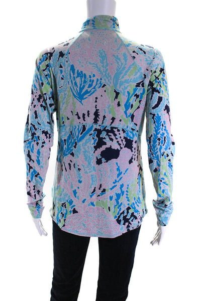 Lilly Pulitzer Womens Abstract Print V-Neck Mock Neck Pullover Top Blue Size M