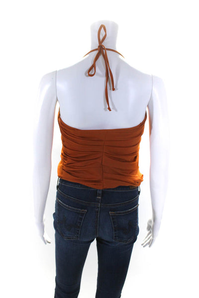 Monse Womens Sleeveless Ruched Halter Top Blouse Orange Size Small