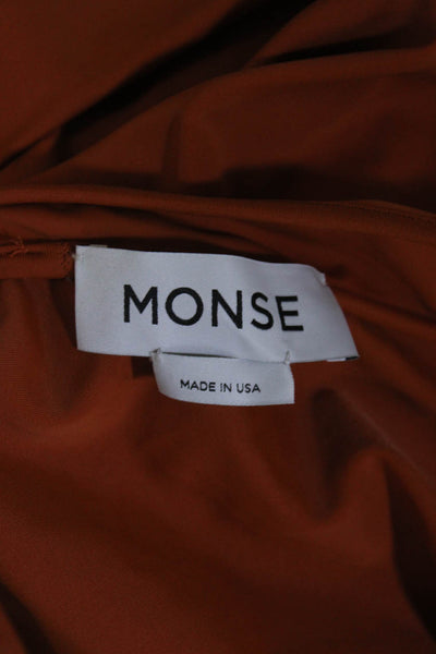 Monse Womens Sleeveless Ruched Halter Top Blouse Orange Size Small