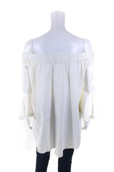 N/Nicholas Women's Off The Shoulder Bell Sleeves High Low Blouse White Size 6