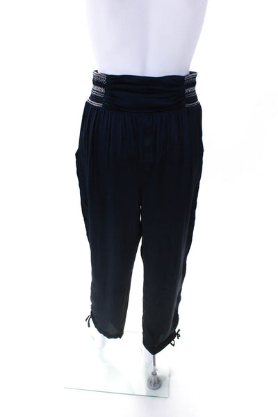 Tularosa Womens High Rise Smocked Waistband Drawstring Ankle Pants Blue Small