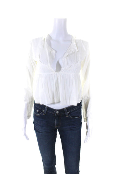 Matta Womens Long Sleeve V Neck Peplum Top Shirt White Cotton Size Extra Small