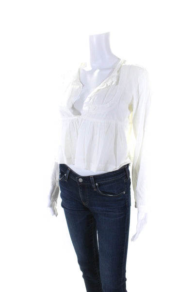 Matta Womens Long Sleeve V Neck Peplum Top Shirt White Cotton Size Extra Small