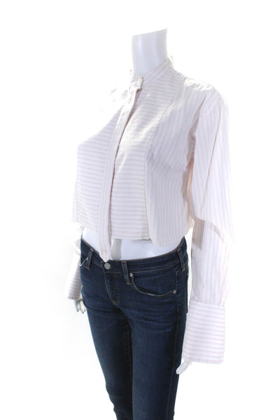 Victoria Beckham Womens Button Up Collarless Striped Crop Top White Pink Size 2