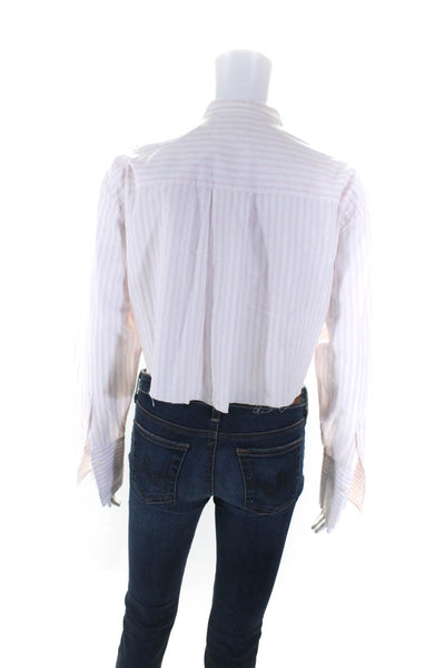 Victoria Beckham Womens Button Up Collarless Striped Crop Top White Pink Size 2