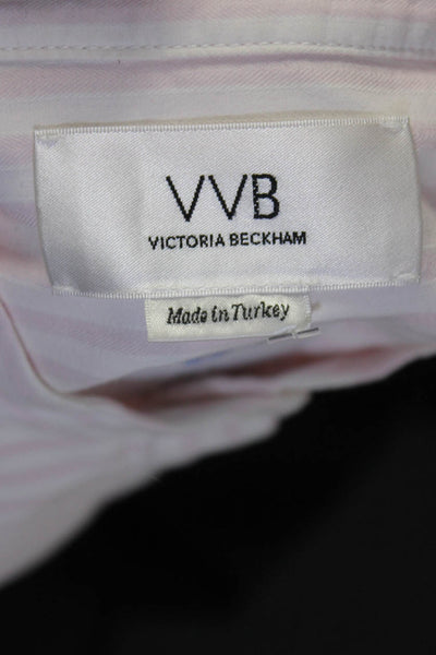 Victoria Beckham Womens Button Up Collarless Striped Crop Top White Pink Size 2