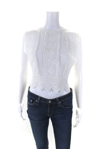 Place Nationale Womens Back Zip Sleeveless Lace Mesh Top Blouse White Size 1