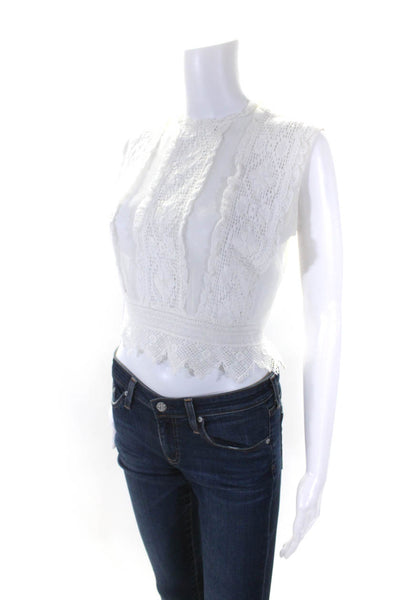 Place Nationale Womens Back Zip Sleeveless Lace Mesh Top Blouse White Size 1