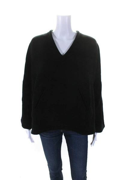 Maria + Cornejo Womens Oversized Pocket Front V Neck Sweater Black Size Small