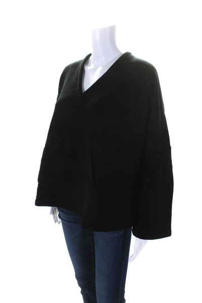 Maria + Cornejo Womens Oversized Pocket Front V Neck Sweater Black Size Small