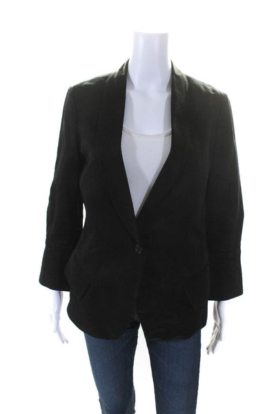 Nicole Farhi Womens Single Button Collared V Neck Blazer Jacket Black Size 6