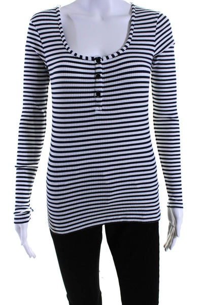 La Ligne Womens Striped Scoop Neck Blouse White Navy Blue Size Extra Small