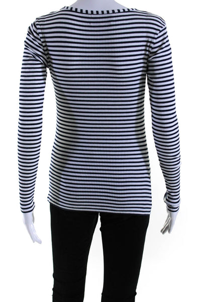 La Ligne Womens Striped Scoop Neck Blouse White Navy Blue Size Extra Small