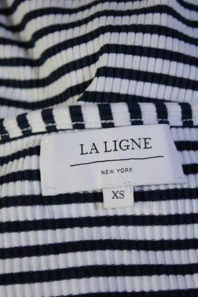La Ligne Womens Striped Scoop Neck Blouse White Navy Blue Size Extra Small