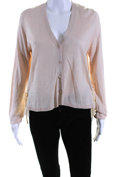 Schumacher Womens Silk Tie Sides Button Down Cardigan Sweater Beige Size 3