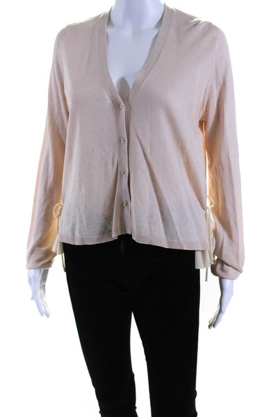 Schumacher Womens Silk Tie Sides Button Down Cardigan Sweater Beige Size 3