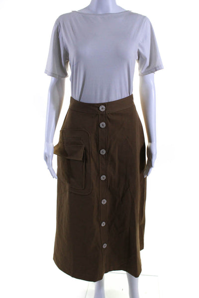 Pearl Women's  Button Down Pockets Flare Mindi Skirt Tan Size 0