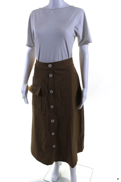 Pearl Women's  Button Down Pockets Flare Mindi Skirt Tan Size 0