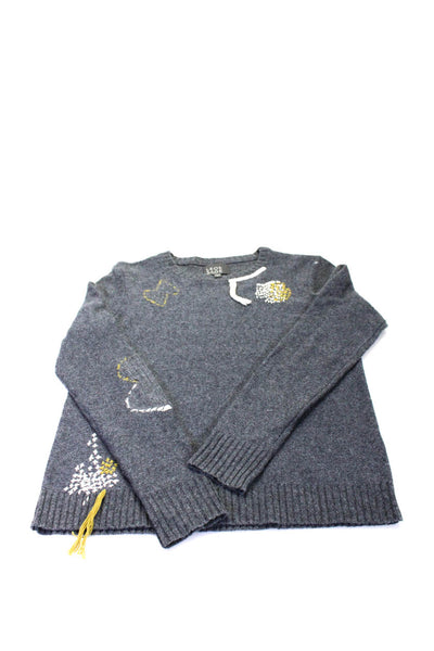 Knit Women's Crewneck Long Sleeves Pullover Graphic Sweater Gray Size 11 Lot 2