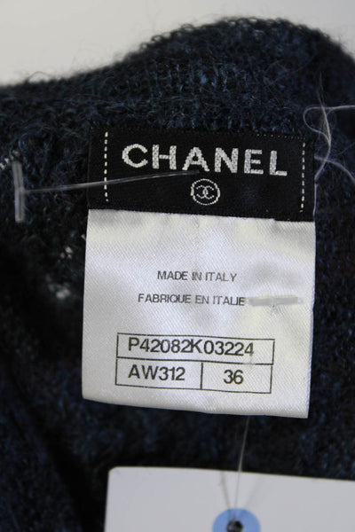 Chanel Womens Alpaca Short Sleeves Sweater Dress Blue Size EUR 36