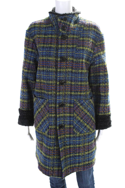 M.&Kyoko Womens Reversible Woven Plaid Tweed Button Up Jacket Multicolor Size 1
