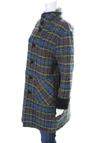 M.&Kyoko Womens Reversible Woven Plaid Tweed Button Up Jacket Multicolor Size 1