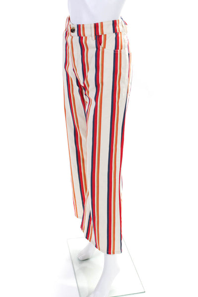 Paco Rabanne Womens Mid Rise Striped Wide Flare Pants White Red Navy IT 40
