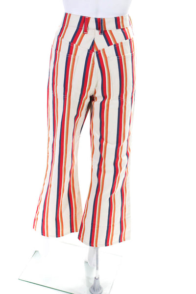 Paco Rabanne Womens Mid Rise Striped Wide Flare Pants White Red Navy IT 40