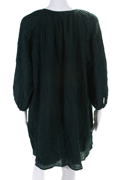 COS Womens Long Sleeve Plisse Crew Neck Swing Shift Dress Dark Green Size 8