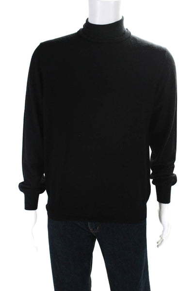 Cruciani Mens Thin Knit Pullover Turtleneck Sweater Black Cashmere Size IT 52