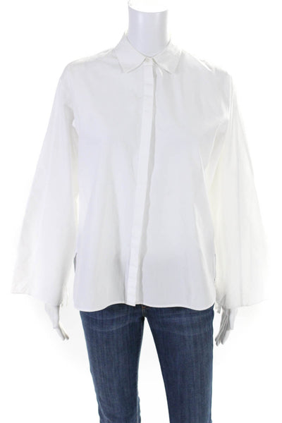 Vince Womens Long Sleeves Crew Neck Button Down Shirt White Cotton Size 2