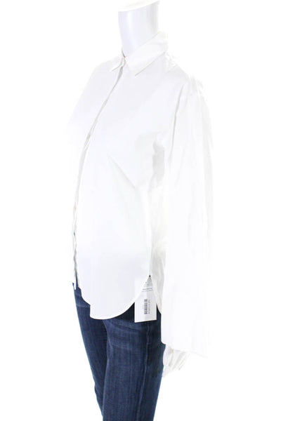 Vince Womens Long Sleeves Crew Neck Button Down Shirt White Cotton Size 2