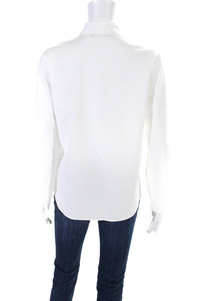 Vince Womens Long Sleeves Crew Neck Button Down Shirt White Cotton Size 2