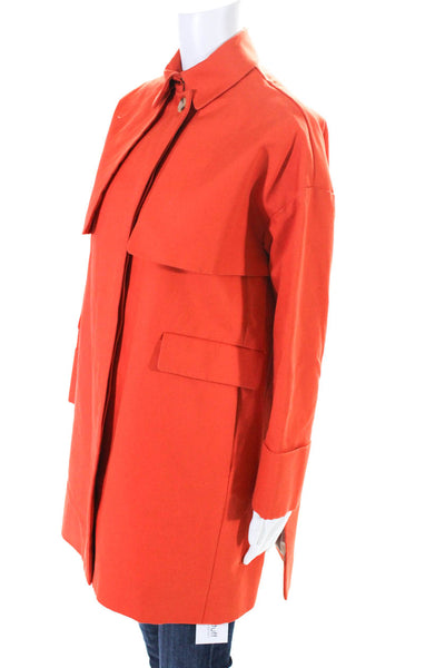 J Crew Womens Button Down Overlay Crew Neck Coat Orange Cotton Size 0