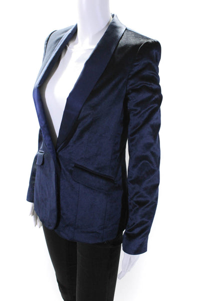 Elizabeth and James Womens Single Button Blazer Navy Blue Cotton Size 0