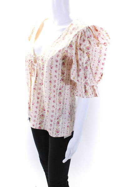Love Shack Fancy Womens Floral Print Blouse Multi Colored Size Extra Small
