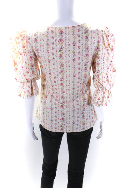 Love Shack Fancy Womens Floral Print Blouse Multi Colored Size Extra Small