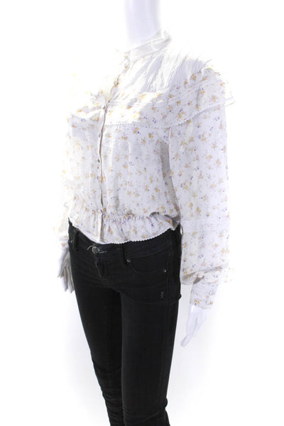 Love Shack Fancy Womens Silk Floral Print Button Down Blouse White Size Medium