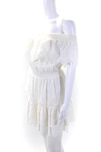 Love Shack Fancy Womens Eyelet Short Sleeves A Line Dress White Size Small