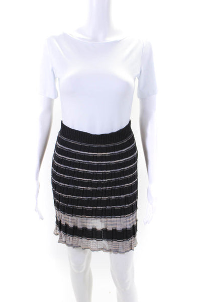 Missoni Womens Wool Striped Ribbed Elastic Slip-On Straight Skirt Gray Size 2