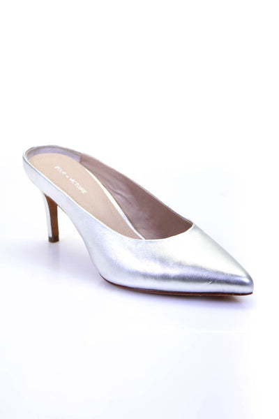 Pour la Victoire Womens Metallic Point Toe Slip-On Stiletto Heels Silver Size 6