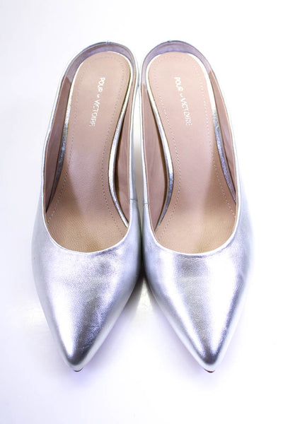 Pour la Victoire Womens Metallic Point Toe Slip-On Stiletto Heels Silver Size 6