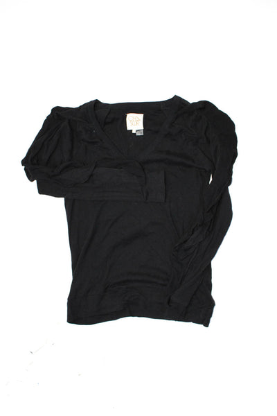 Chaser Women's V-Neck Ruffle Long Sleeves Blouse Black Size L Lot 3