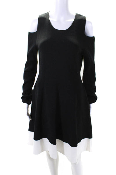 Eliza J Women's Round Neck Cold Shoulder Flare Mini Dress Black Size L