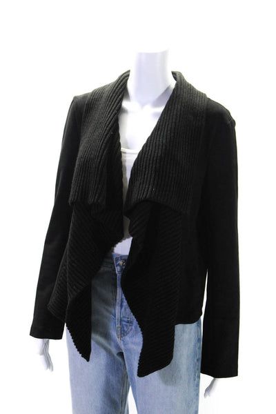BB Dakota Womens Suede Knit Open Front Wrap Jacket Black Size Small