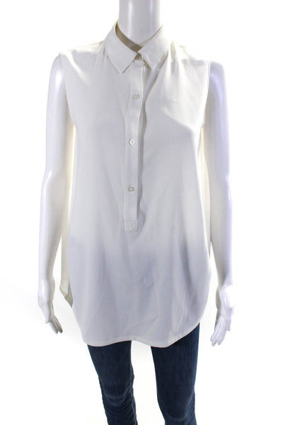 DKNY Womens Collared V-Neck Buttoned Sleeveless Blouse Top White Size P